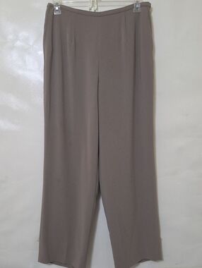Talbots Women's Taupe Classic Wide-Leg Lined Polyester Side Zip Pants - Size 14